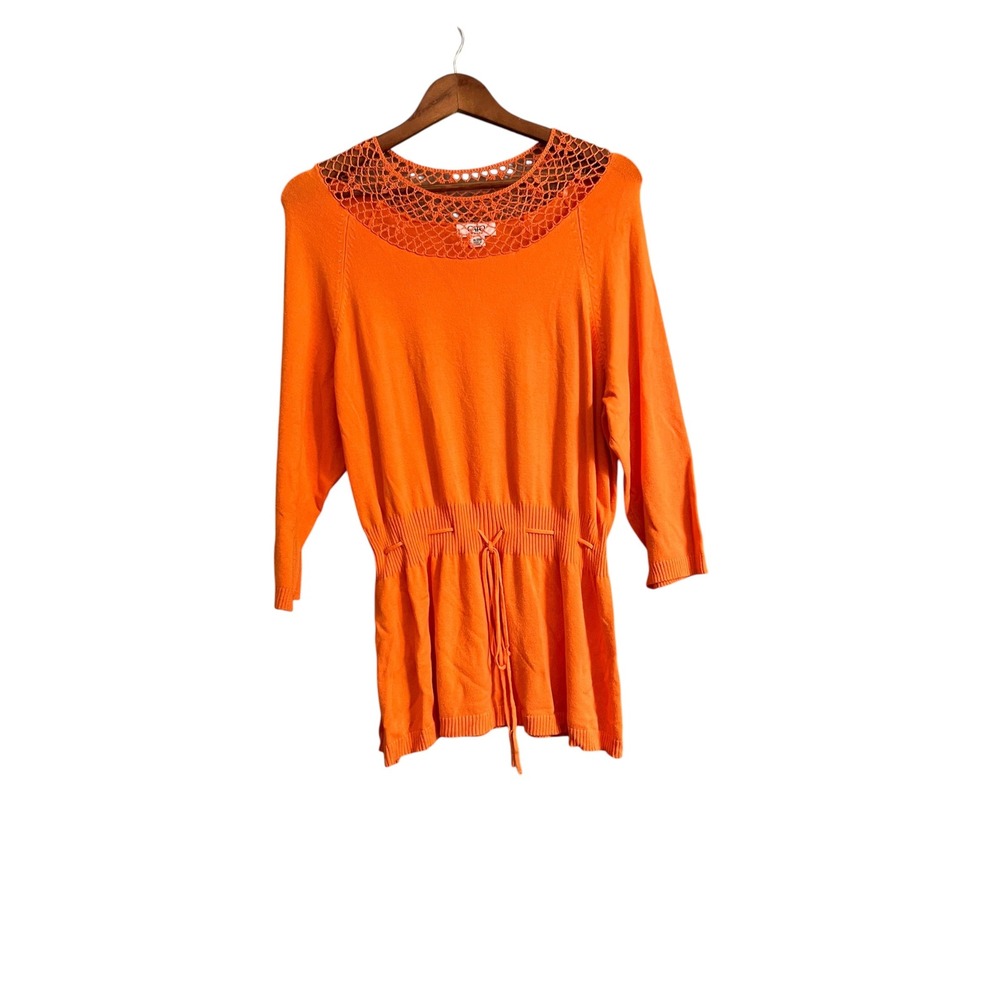 Cato Tunic Sweater Women 18/20W Orange Excellent Crochet Neck Drawstring Waist